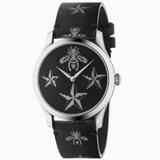 Gucci Accessories | Authentic New Gucci G-Timeless Bee And Star Motif Black Dial Leather Strap | Color: Black/Silver | Size: Os