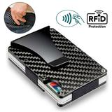 Carbon Fiber Wallet - RFID Blocking Minimalist Wallets for Men - Aluminum Money Clip Wallet | Rigid Metal Wallet | Compact Credit Card Holder for Travel with Additional Carbon Fiber Money Clip