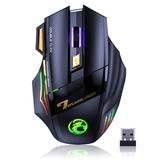 VEGCOO C8 Wireless Gaming Mouse Rechargeable Silent Click Gaming Mouse with 2.4G USB Receiver 3 Adjustable DPI 7 Sensitive Buttons Ergonomic RGB Mouse for Laptop PC Mac(Black)