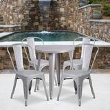 Flash Furniture 24" Round Metal Indoor-Outdoor Table Set w/ 4 Cafe Chairs Wood in Gray, Size 5.0 W in | Wayfair CH-51080TH-4-18CAFE-SIL-GG