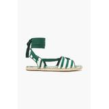 Leather-trimmed Striped Canvas Espadrille Sandals