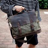 Vintage Briefcase Men, Waxed Canvas Bag, Handbag, Leather Messenger Laptop Briefcase, Shoulder Fathers Day Gift