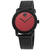 Movado Bold TR90 Red Dial Leather Strap Men's Watch 3600762 3600762