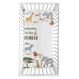 Jungle Animals Photo Op Fitted Crib Sheet By Sweet Jojo Designs Polyester in Gray/White/Yellow, Size 28.0 W x 52.0 D in | Wayfair