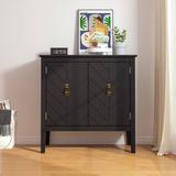 Red Barrel Studio® Solid Wood 2 - Door Accent Cabinet Wood in Black/Brown/Green, Size 31.5 H x 31.5 W x 15.75 D in | Wayfair