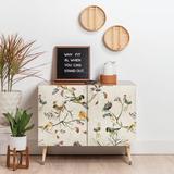 East Urban Home Blue Speckled Painting Watercolor Stains 2 Door Credenza Cabinet Wood in Brown, Size 30.0 H x 35.5 W x 17.5 D in | Wayfair