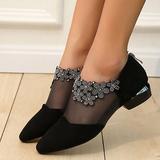 Women's Boots Plus Size Sandals Boots Summer Boots Outdoor Office Daily Booties Ankle Boots Summer Lace Flower Block Heel Pointed Toe Casual Sexy Walking Shoes Suede Zipper Solid Colored Black