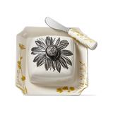 tag Butter Dishes Multi - Cream & Gray Sunflower Butter Dish Set