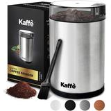 Kaffe Electric Coffee Grinder - Stainless Steel - 3 oz. Capacity with Easy On/Off Button Cleaning Brush Included, Silver