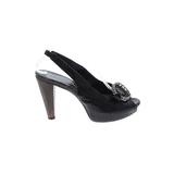 Henri Bendel Heels: Slingback Platform Cocktail Party Black Print Shoes - Women's Size 37.5 - Peep Toe