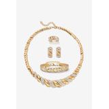 Women's Crystal Goldtone S Link Necklace, Earring & Bracelet Bonus Ring Set 19"-21" Jewelry by PalmBeach Jewelry in Crystal