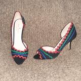 Kate Spade Shoes | Kate Spade-Saranne-D'orsay Peep Toe-Black Wred Green Blue Rick Rack-Sz 5.5-Nm | Color: Black/Red | Size: 5.5
