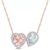 Belk & Co 1.75 Ct. T.g.w. Morganite And Aquamarine And 1/5 Ct. T.w. Diamond Pendant With Chain In 14K Rose Gold, Pink