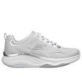 Skechers Women's Relaxed Fit: D'Lux Fitness - Pure Glam Sneaker | Size 5.0 | White/Silver | Textile/Synthetic | Vegan | Machine Washable