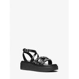 Michael Kors Issa Embellished Leather Flatform Sandal Black 6.5