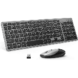 Rechargeable Wireless Keyboard and Mouse Combo 2.4GHz Slim Full Sized Wireless Keyboard Mouse with Silent Keys Space Gray