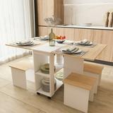 5 Piece Dining Table Set Modern Set for 4 Chairs Space Saving Folding Kitchen Table With Two-tier Storage for Home Kitchen