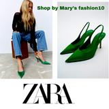 Zara Shoes | Nwt Zara Slingback Heeled Shoes Blogger Favorite | Color: Green | Size: 6.5