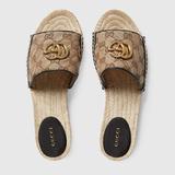 Gucci Shoes | New Gucci Women's Gg Beige Matelass Logo Canvas Espadrille Sandals Size 39 | Color: Tan | Size: 8.5