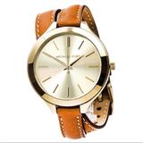Michael Kors Accessories | Michael Kors Runway Mk2256 Women's Brown Leather Analog Dial Quartz Watch | Color: Brown/Gold | Size: Os