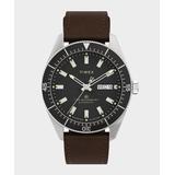 Timex Waterbury Dive Automatic 40mm Leather Strap Stainless Steel / Black Dial