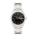 Seiko Men's Essential Two Tone Black Dial Watch, Silver