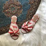 Madewell Shoes | Madewell Red Striped Canvas Sandal Summer Bow Beach Vacation Open Toe Flat | Color: Red/White | Size: 5.5