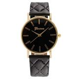 ArmCandy Womens Round Gold Tone Quarts Watch With Black Quilted PU Leather Band