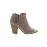 Fergalicious Ankle Boots: Gray Print Shoes - Women's Size 8 1/2 - Peep Toe