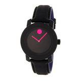 Movado NEW WOMEN S (3600482) BOLD BLACK LEATHER STRAP PINK ACCENT WATCH