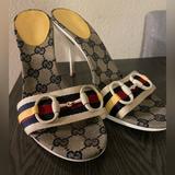 Gucci Shoes | Gucci Gg Canvas Vintage Slide High Heels Size 8.5 | Color: Cream/White | Size: 8.5