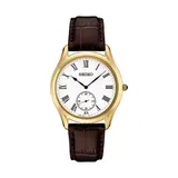 Seiko Men's Gold Tone Watch On Calf Leather Strap