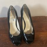 Nine West Shoes | 3$30 Nine West Black Patent 7editta Peep Toe High Heels Size 6.5m | Color: Black/Silver | Size: 6.5