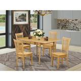 East West Furniture MZVA5-OAK-W 5 Pieces Wooden Dining Table set - Strong Drop Leaf Solid Wood Table and 4 Wooden Seat Dining Room Chairs Oak Finish