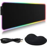 VEGCOO RGB Led Gaming Mouse Pad with Wrist Rest Gel Support Mouse mat Extended for Computer PC Laptop Waterproof Office Desktop Mat with Anti-Slip Base(Black)