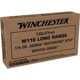 "Winchester Service Grade 7.62x51mm NATO 175 Grain Long Range Sierra MatchKing Boat Tail Hollow Point Brass Centerfire Rifle Ammo 20 Rounds SGM118LRW"