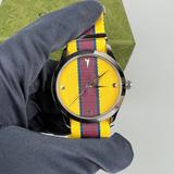 Gucci Accessories | Nib Gucci Stripe Textile Strap Watch | Color: Yellow | Size: Os