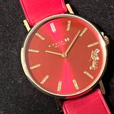 Coach Accessories | Coach Womens Perry Red Leather Strap Watch | Color: Red | Size: Os