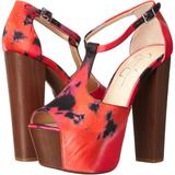 Jessica Simpson Shoes | Jessica Simpson Tie-Dye Dany T-Strap Platform Peep Toe Dress Sandals Size 5 Nwob | Color: Pink/Purple | Size: 5