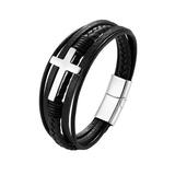 CANKER Cross Bracelet Stainless Steel Black Gold Silver Multilayer Braided Bracelet Cross Religious Leather Bangle for Men