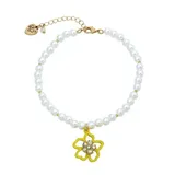 Betsey Johnson Flower Charm Pearl Anklet, Yellow