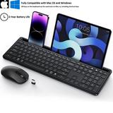 Dual System Silent Wireless Keyboard and Mouse for Mac OS/ Windows with Phone Holder 2-Year Battery Life 2.4G Slim Full Size Ergonomic Wireless Keyboard and Mouse Combo 3 Level DPI Wireless Mouse