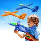 Wupuaait 2 Pack Catapult Airplane Toys with Launcher and LED Lights for 4-12 Years Old Boys&Girls Orange and Blue