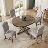 Red Barrel Studio® Tayseer Butterfly Leaf Dining Set Wood/Upholstered Chairs in Brown/Gray | Wayfair 5D0C49D9F0B147978002833770FE1080