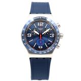 Swiss Swatch Irony Blue Grid Blue Silicone Chrono Watch 44mm Yvs454