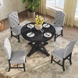 Red Barrel Studio® Tayseer Butterfly Leaf Dining Set Wood/Upholstered Chairs in Brown/Gray | Wayfair 5D0C49D9F0B147978002833770FE1080