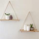 Hanging Shelf Floating Shelves Wall Decor [Set Of 2 with Hooks] Reclaimed Wood Shelving Macrame Rope Swing Triangle Bathroom Storage Farmhouse