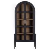 Ivan Mid Century Clear Glass Black Solid Oak Wood 2 Door Arched Display Case