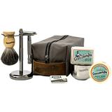 Gentleman Jon Deluxe Wet Shave Kit | Includes 8 Items: Safety Razor Badger Hair Brush Shave Stand Canvas & Leather Dopp Kit Alum Block Shave Soap Stainless Steel Bowl and Astra Razor Blades