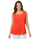 Plus Size Women's Square Neck Tank by Jessica London in Electric Orange (Size S)